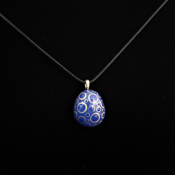 Hand Painted Dot Art Pendant, Cobalt and Gold - Picture 3 of 14